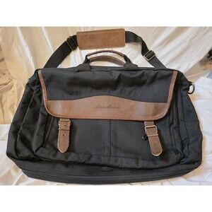 Eddie Bauer Messenger Bag Canvas Leather Trim  Shoulder Strap Pockets VTG 90s